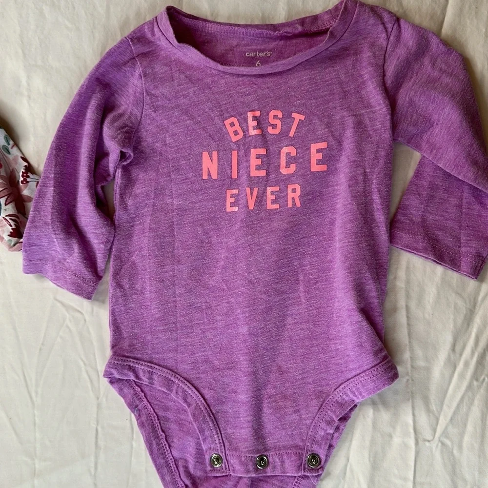 Carter’s bundle of 7 baby girl size 6 month onesies. 5 long sleeve and 2 short.
